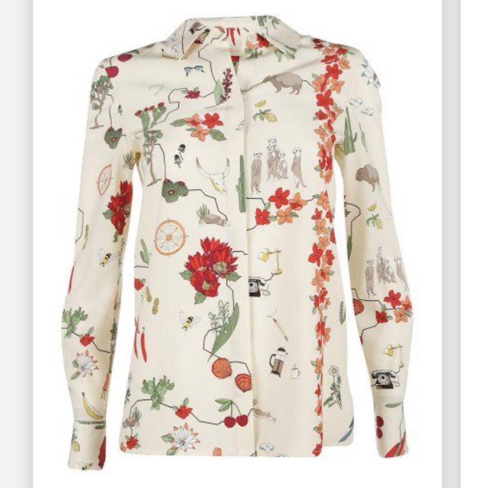 Tory Burch Chilli Bird Print Silk Shirt